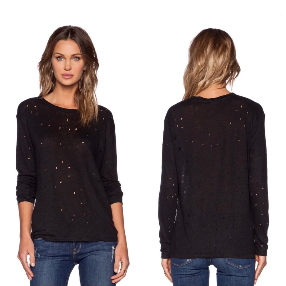 IRO Linen Long Sleeve Distressed Top Sz Large Black